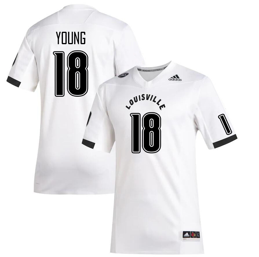 Men #18 Sam Young Louisville Cardinals College Football Jerseys Stitched Sale-White - Click Image to Close